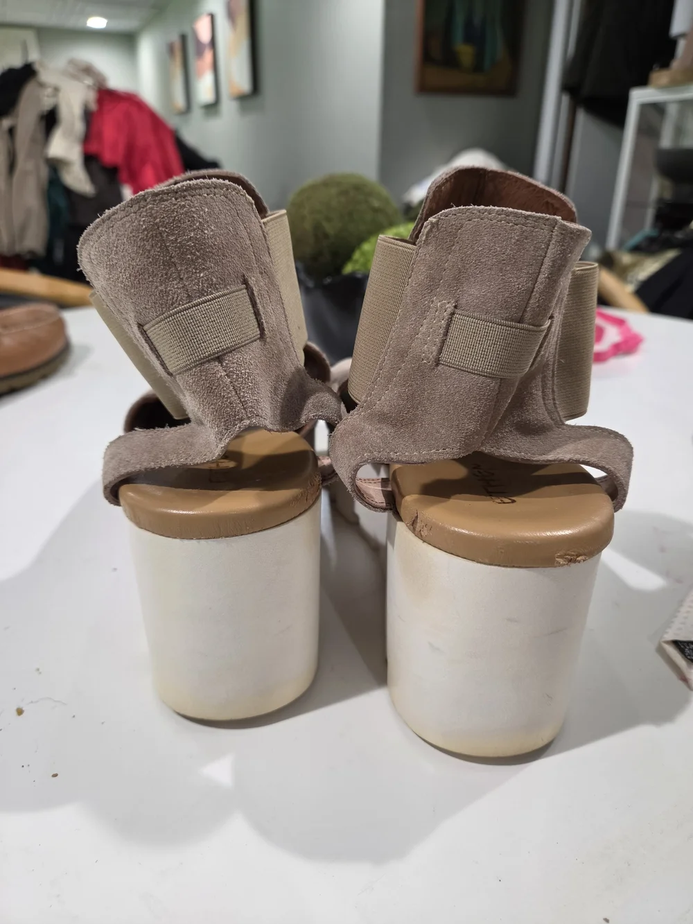 Ethem Vera Pelle Suede Platform Wedge Sandals Taupe 41. US 10